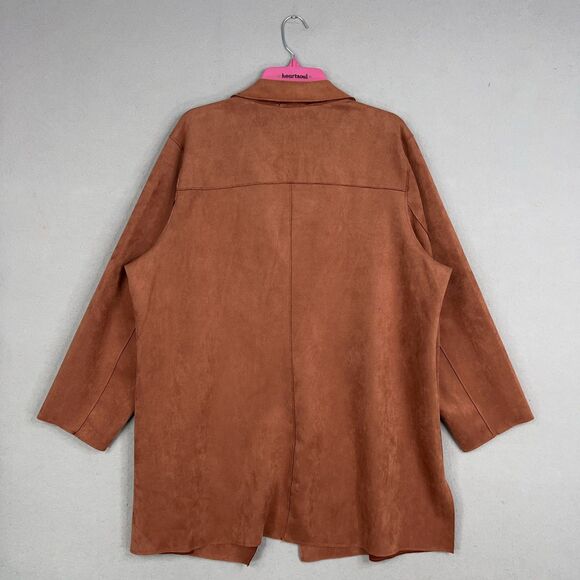 Tahari Jacket Womens 2X Brown Faux Suede Open Soft Minimal Quiet Luxury Autumn - Picture 6 of 14